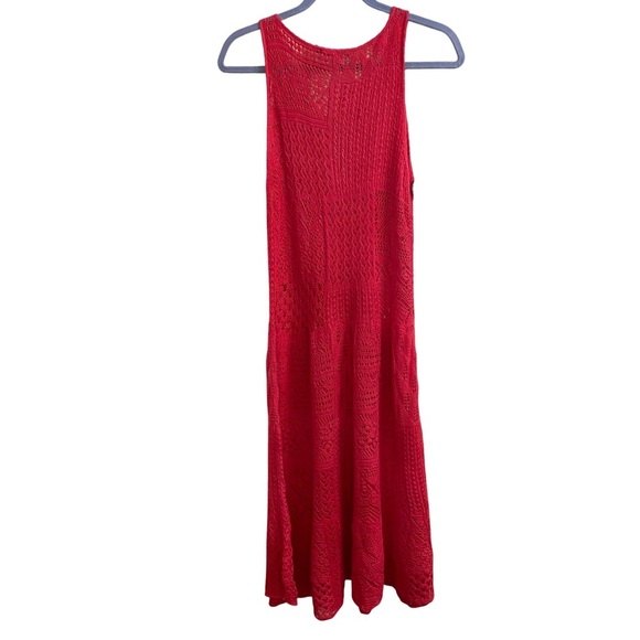 Lauren Ralph Lauren Crochet Coral Midi Length Dress Open Knit Sleeveless Large - Picture 4 of 5